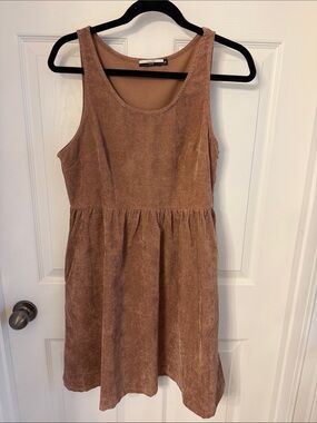 Scoop Neck Corduroy-Look Tank Dress in Dusty Brown size small